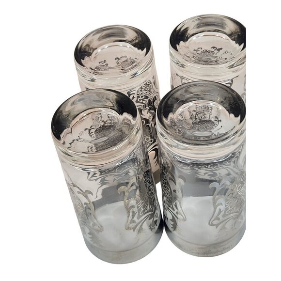 Vintage Kimiko Bar Glasses Silver Guardian Shield Coat Of Arms Tall Tumblers HIg - Picture 13 of 16